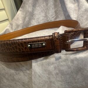 Ralph Lauren Brown Croc-Embossed Leather Belt with Silver Buckle